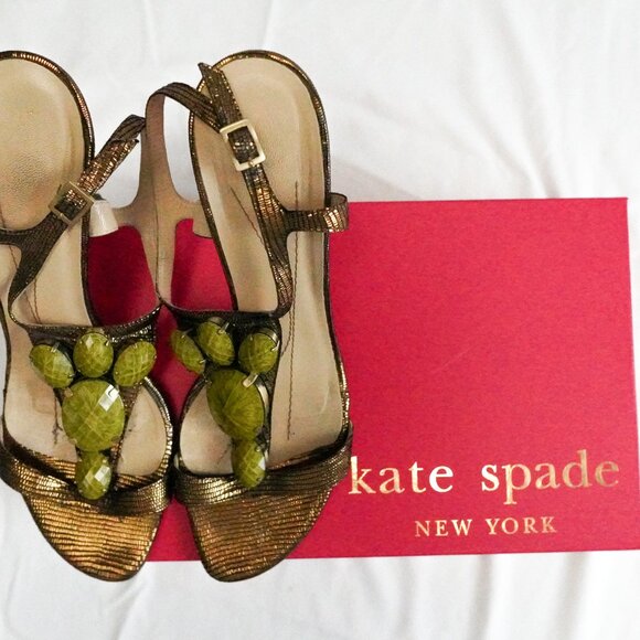KATE SPADE SANDAL Bronze & Green Heel Size 9 - Picture 10 of 10